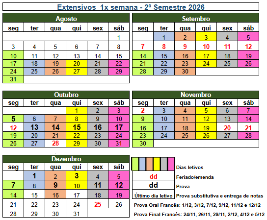 Calend�rio Extensivo 1x por semana
