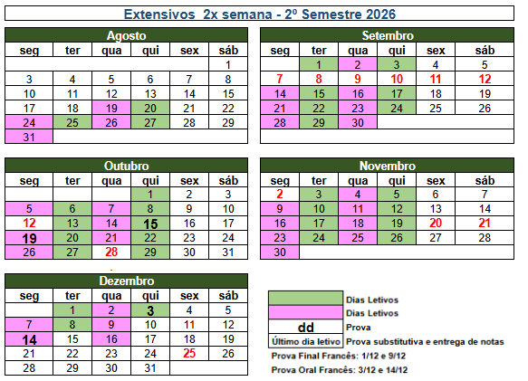 Calend�rio Extensivo 2x por semana